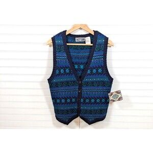 Vintage Erika Classics Sweater Vest Women Sm Buttons Floral Cottage Grandma NWT